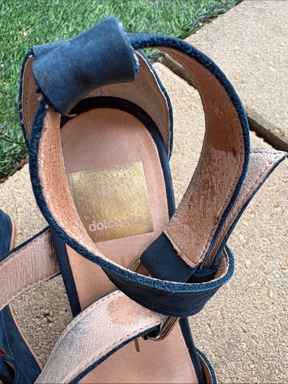 Dolce Vita Dark Blue Suede Crisscross Ankle Strap Block Heels - Picture 4 of 10